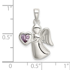 Sterling Silver Angel w/Light Purple CZ Heart Pendant