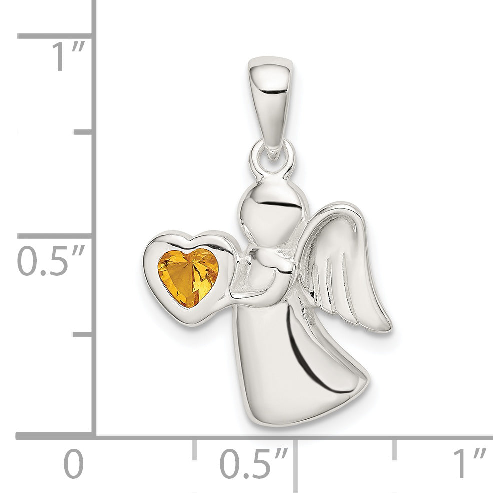 Sterling Silver Angel w/Yellow CZ Heart Pendant