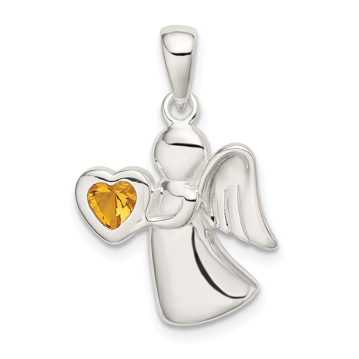 Sterling Silver Angel w/Yellow CZ Heart Pendant