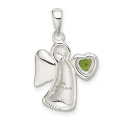 Sterling Silver Angel w/Light Green CZ Heart Pendant