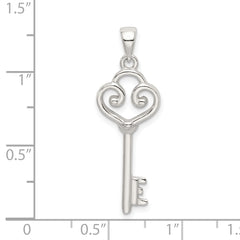 Sterling Silver 925 Heart Key Pendant with Polished Anti-Tarnish Finish