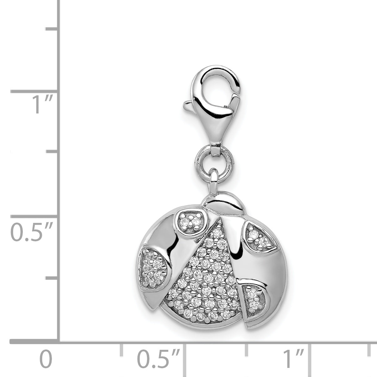 Sterling Silber Rhodium-plated CZ Ladybug with Lobster Clasp Charm