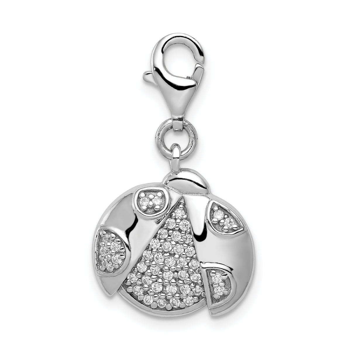 Sterling Silber Rhodium-plated CZ Ladybug with Lobster Clasp Charm