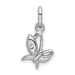 Sterling Silver Rhodium-plated CZ Butterfly Pendant