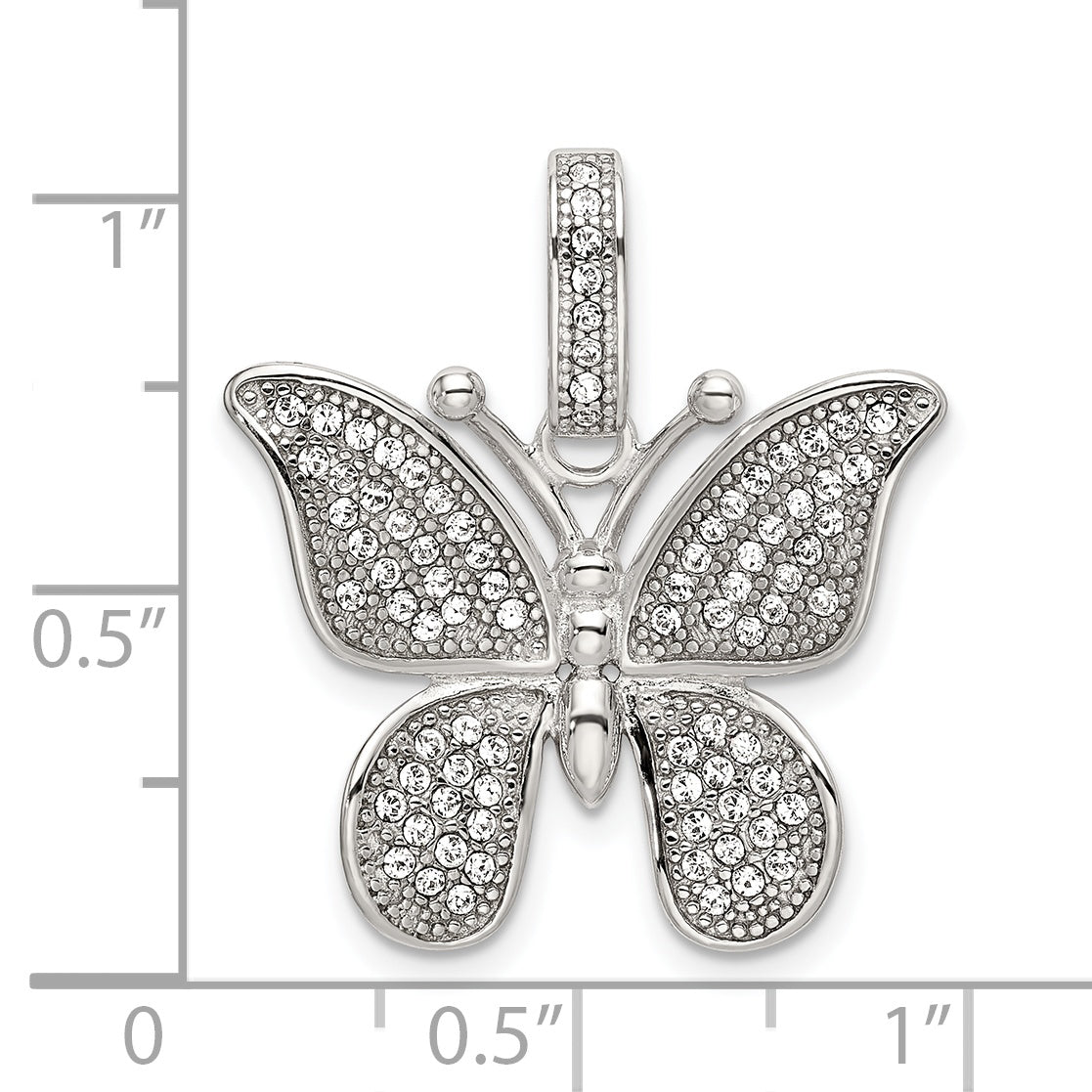 Sterling Silver Polished Swarovski Crystal Butterfly Pendant