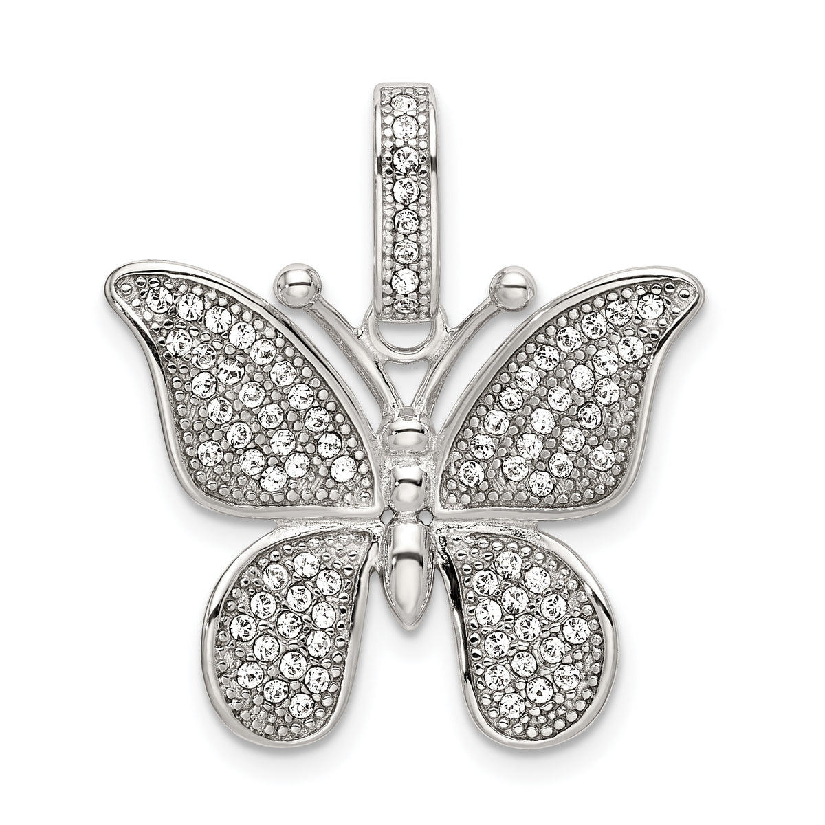 Sterling Silver Rhod-plated Polished Preciosa Crystal Butterfly Pendant