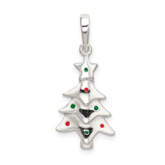 Sterling Silver Polished Enameled Christmas Tree Pendant