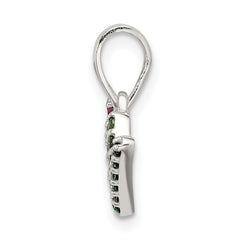 Sterling Silver 925 Joy Pendant with Red White Green CZ Trio Polished Finish