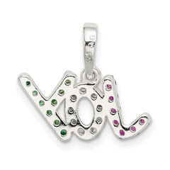 Sterling Silver 925 Joy Pendant with Red White Green CZ Trio Polished Finish