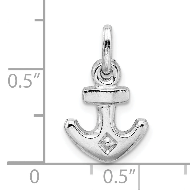 Sterling Silver 3D Anchor Charm with Polished Rhodium Finish