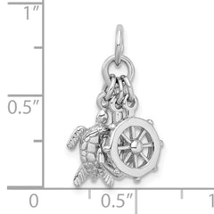 Sterling Silver Rhodium-plated Antiqued Turtle, Anchor & Wheel Charm