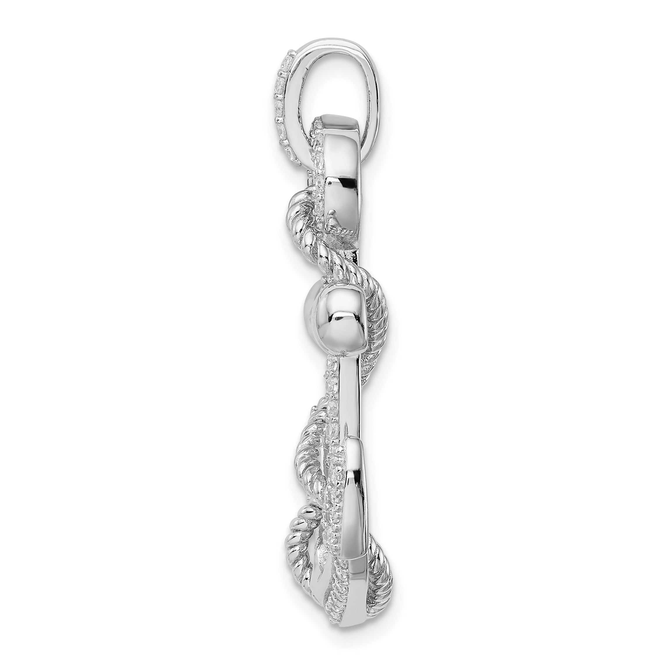 Sterling Silver 925 CZ Anchor Pendant with Polished Rhodium Finish