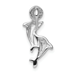 Sterling Silver Rhodium-plated Crystal Dolphins Chain Slide