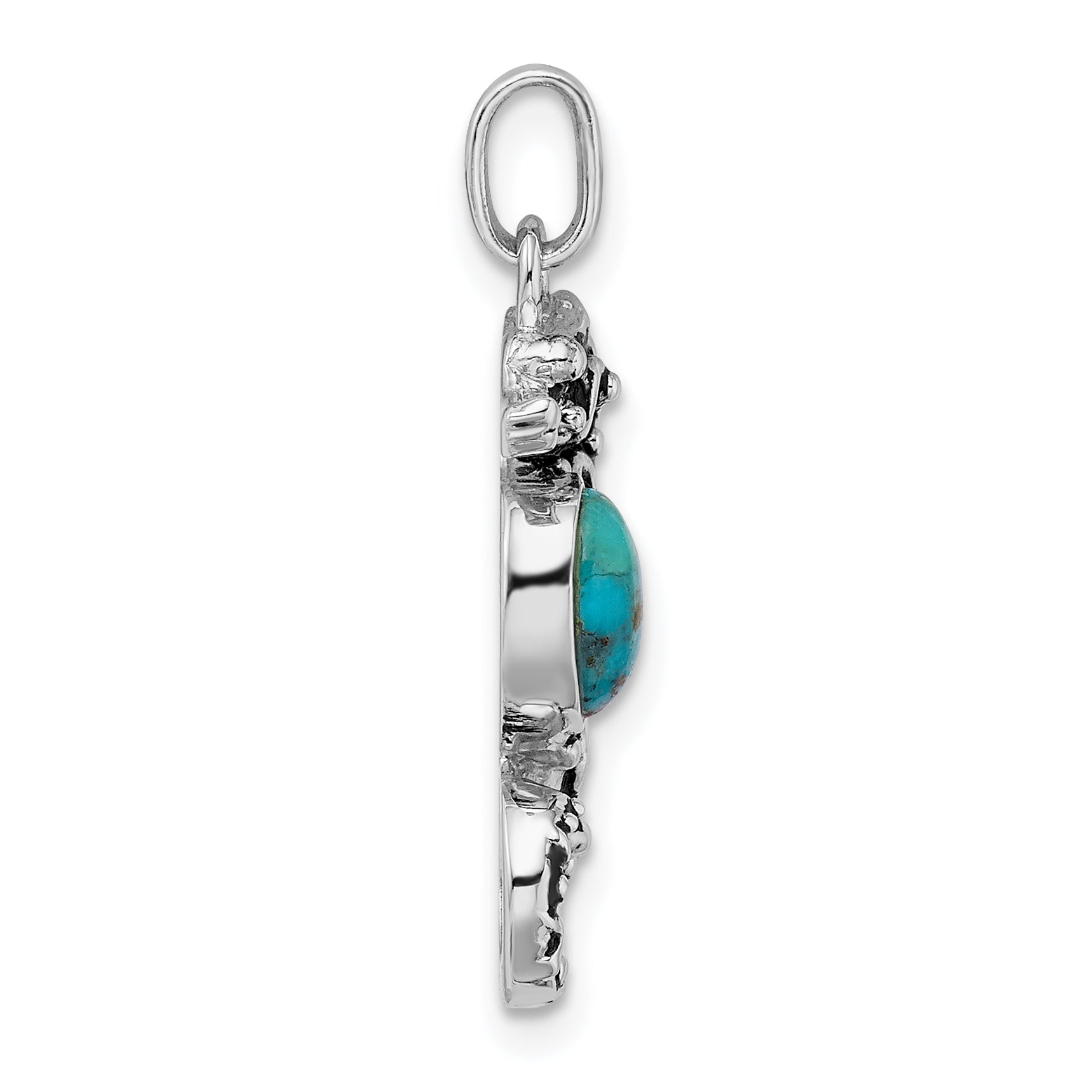 Sterling Silver Rhodium/Oxidized Recon. Turquoise Seahorse Pendant