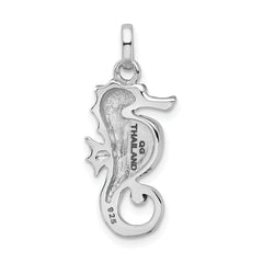 Sterling Silver Rhodium/Oxidized Recon. Turquoise Seahorse Pendant