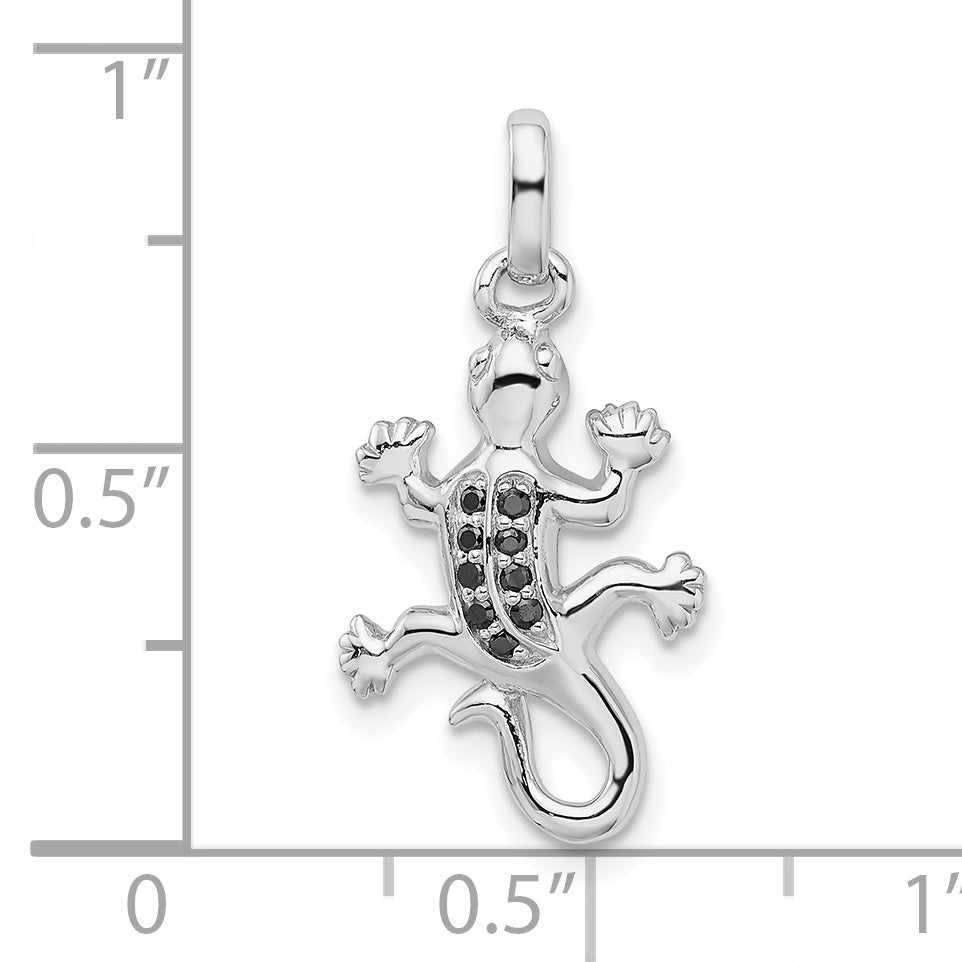 Sterling Silver Rhodium-plated Polished w/Black CZ Lizard Pendant