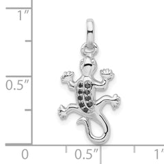 Sterling Silver Rhodium-plated Polished w/Black CZ Lizard Pendant