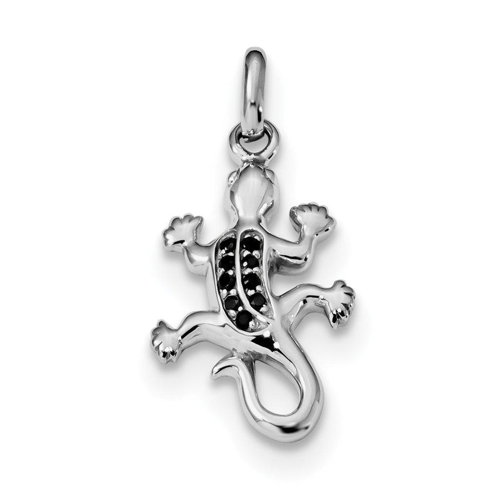 Sterling Silver Rhodium-plated Polished w/Black CZ Lizard Pendant