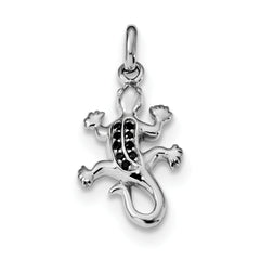 Sterling Silver Rhodium-plated Polished w/Black CZ Lizard Pendant