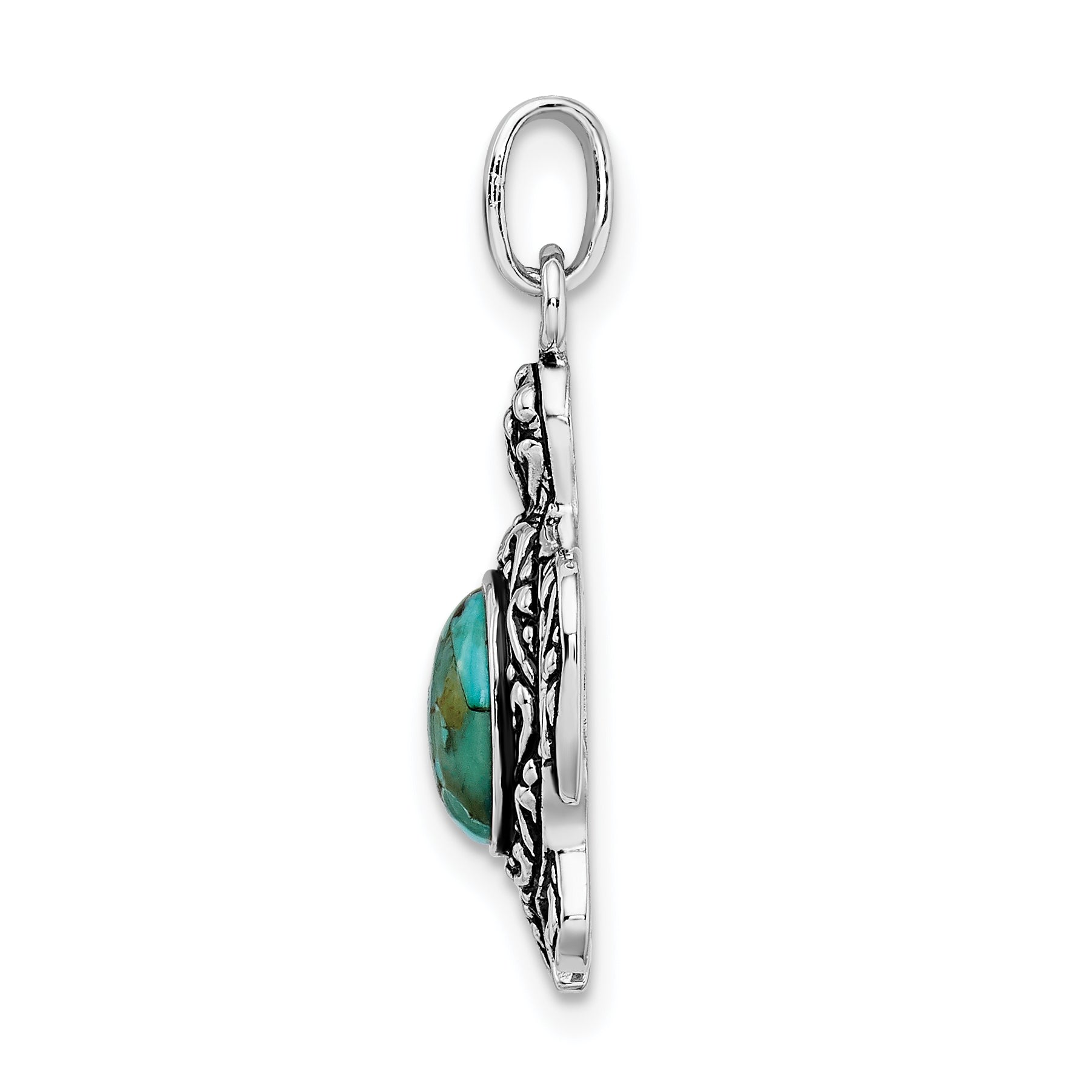 Sterling Silver Rhodium/Oxidized Reconstituted Turquoise Turtle Pendant