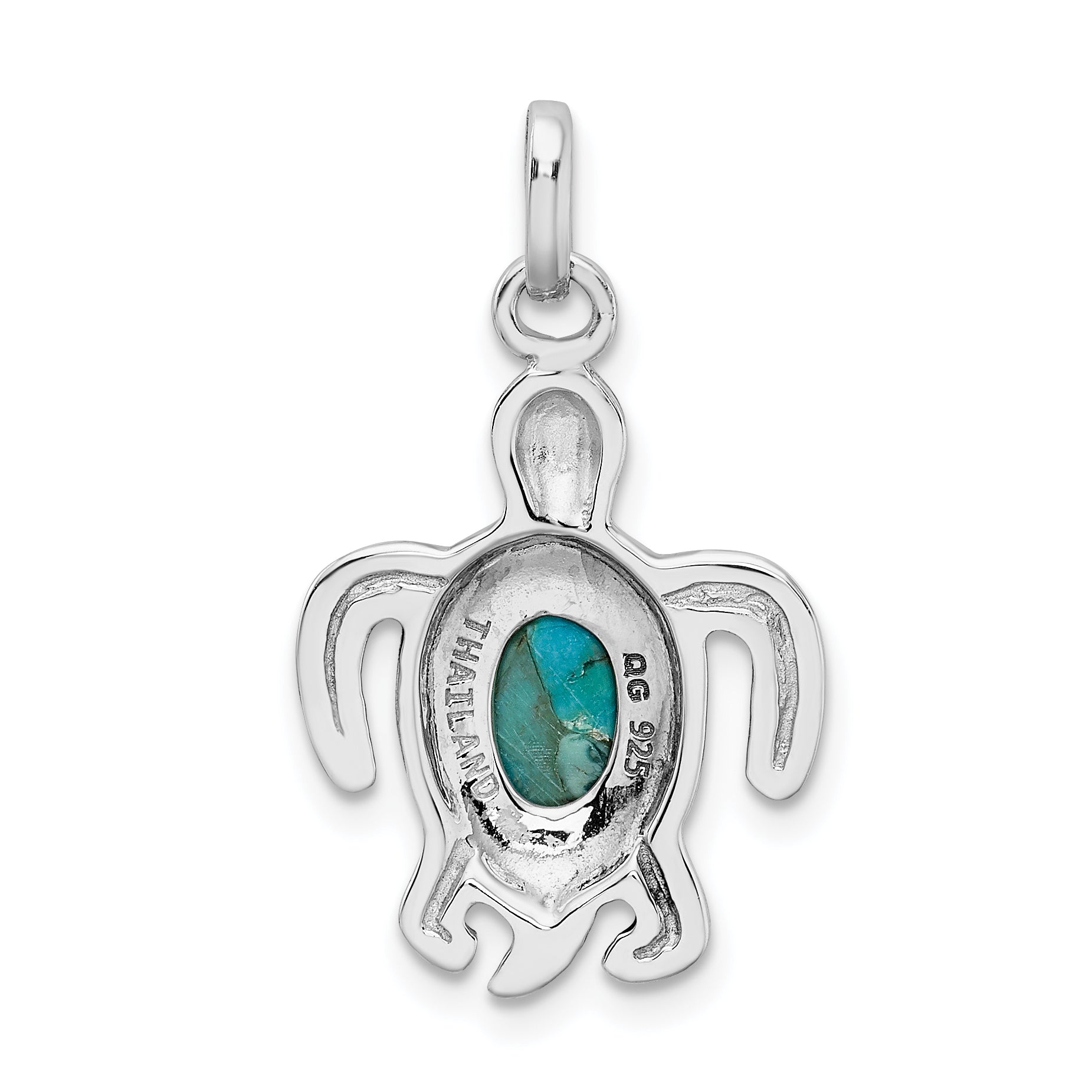 Sterling Silver Rhodium/Oxidized Reconstituted Turquoise Turtle Pendant