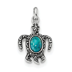 Sterling Silver Rhodium-plated Antiqued Reconstituted Turquoise Turtle Pendant