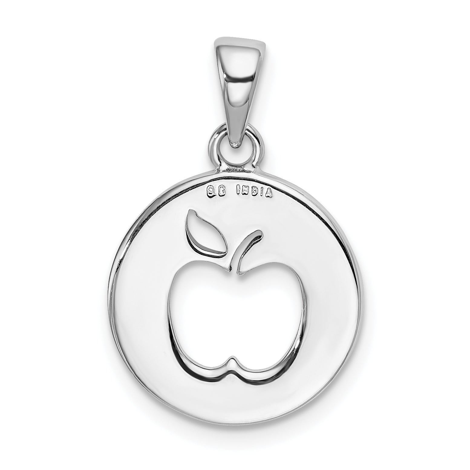 Sterling Silver Enamel Glitter Apple Pendant with Rhodium Polish