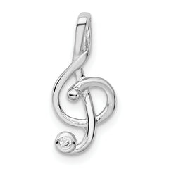 Sterling Silver Rhodium-plated CZ Treble Clef Slide