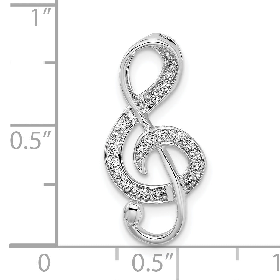 Sterling Silver Rhodium-plated CZ Treble Clef Slide