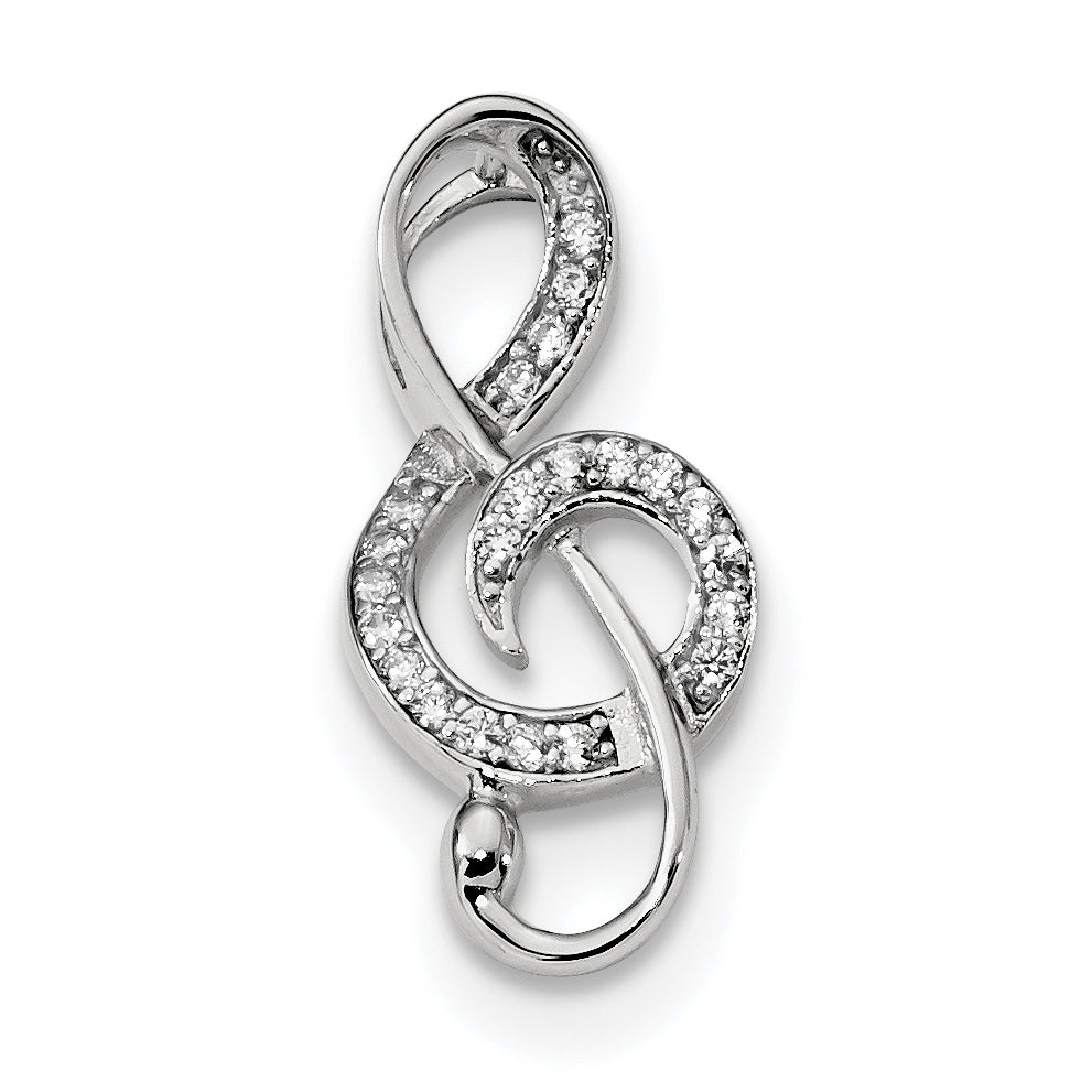 Sterling Silver Rhodium-plated CZ Treble Clef Slide