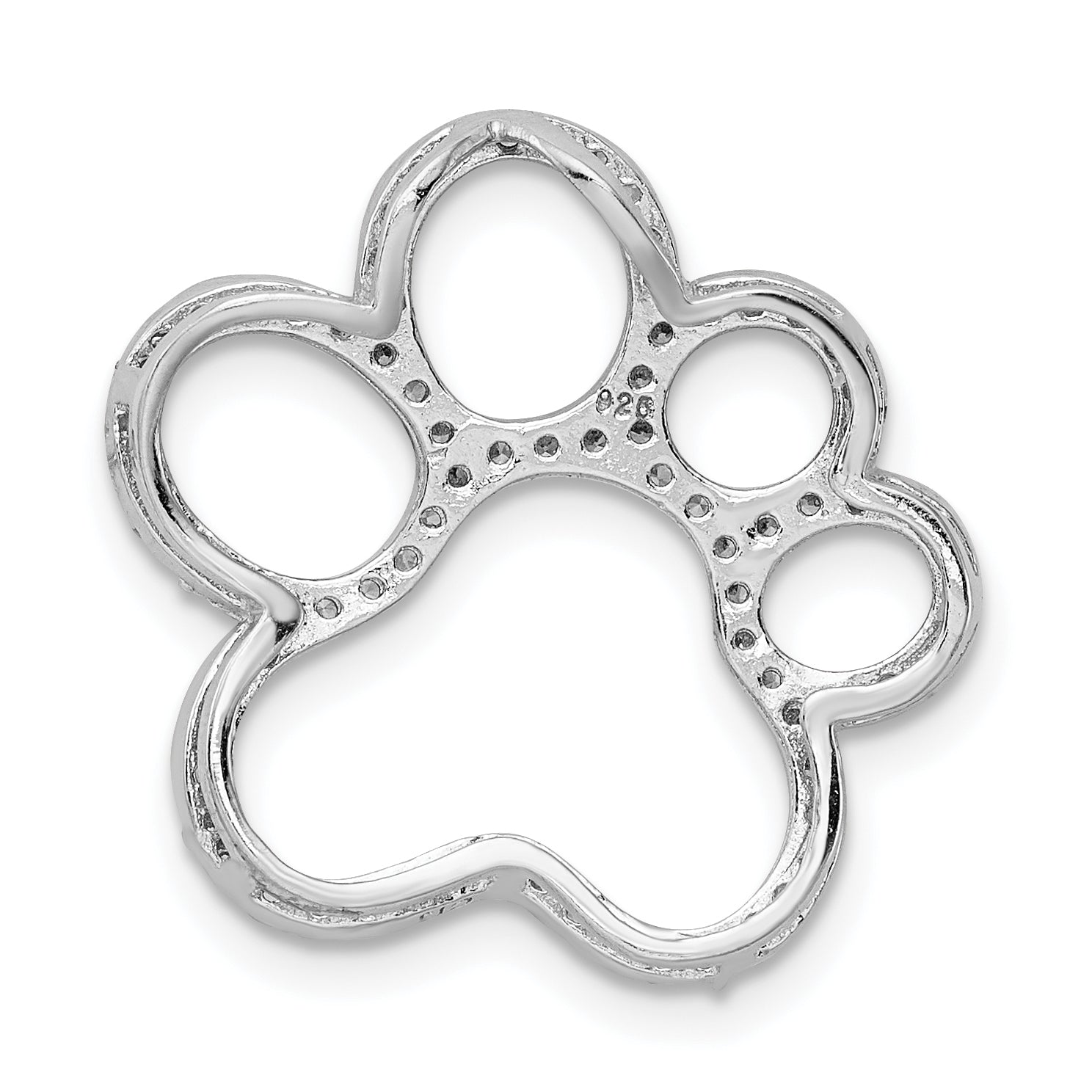 Sterling Silver Rhodium-plated CZ Paw Print Slide