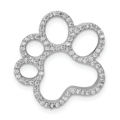 Sterling Silver Rhodium-plated CZ Paw Print Slide