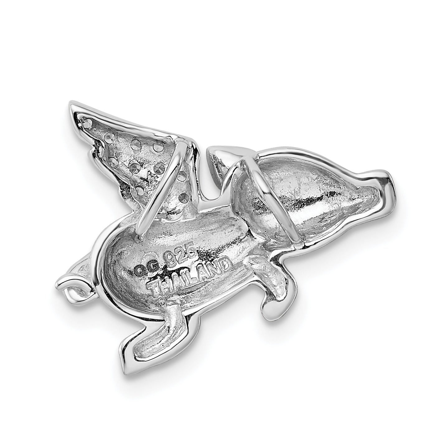 Sterling Silver Rhodium-plated Polished w/CZ Flying Pig Chain Slide