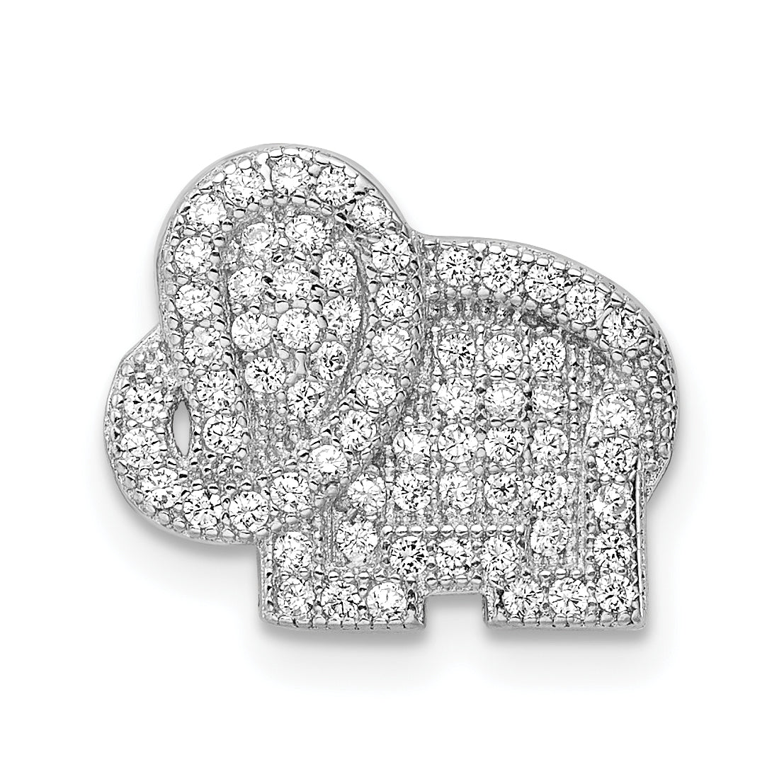 Sterling Silver Rhodium-plated CZ Elephant Slide Pendant