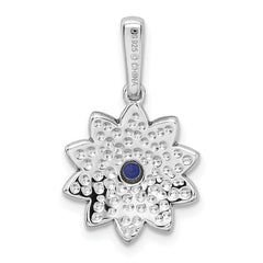 Sterling Silver Created Sapphire and Enamel Flower Pendant