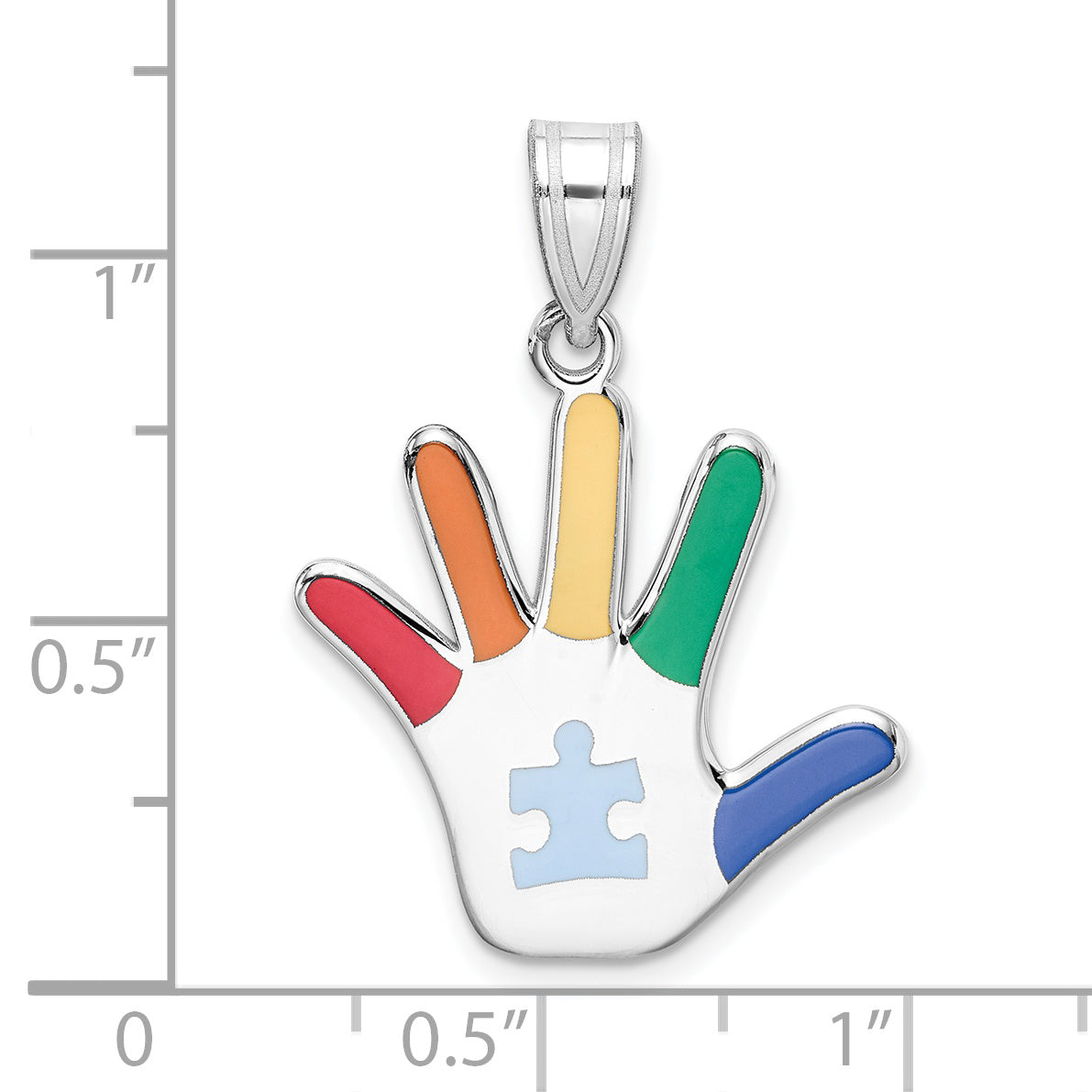 Sterling Silver Engravable Autism Puzzle Pendant with Polished Rhodium Finish