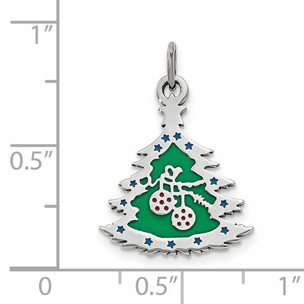 Sophia Jewelers Sterling Silver Enameled Christmas Tree Pendant in Festive Green