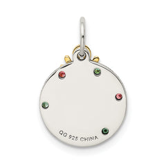 Sterling Silver Gold Tone Enamel CZ Christmas Pendant