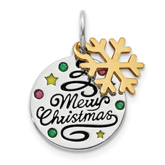 Sterling Silver Gold Tone Enamel CZ Christmas Pendant