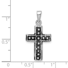 Sterling Silver Rhodium-plated & Antiqued Cross Pendant