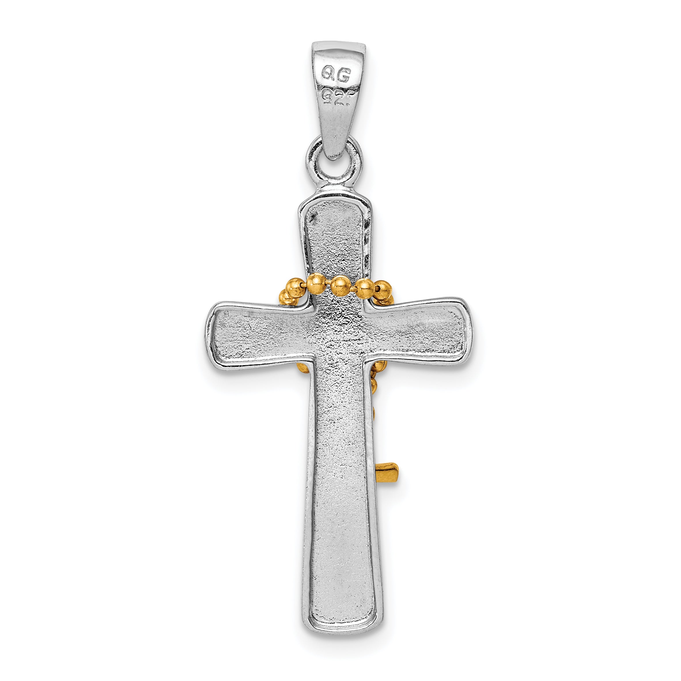 Sterling Silver Rhodium-plated Polished Gold Tone Double Cross Pendant