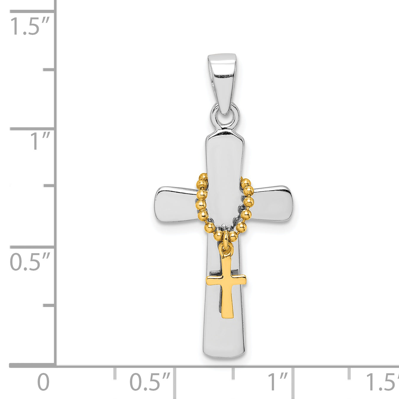 Sterling Silver Rhodium-plated Polished Gold Tone Double Cross Pendant