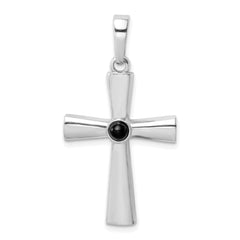 Sterling Silver Rhodium-plated Onyx Cross Pendant