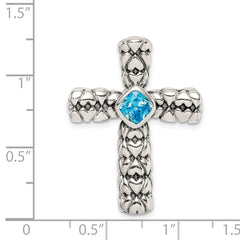 Sterling Silver Blue CZ Cross Chain Slide