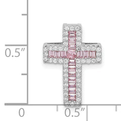 Sterling Silver Rhodium-plated Pink & White CZ Cross Chain Slide