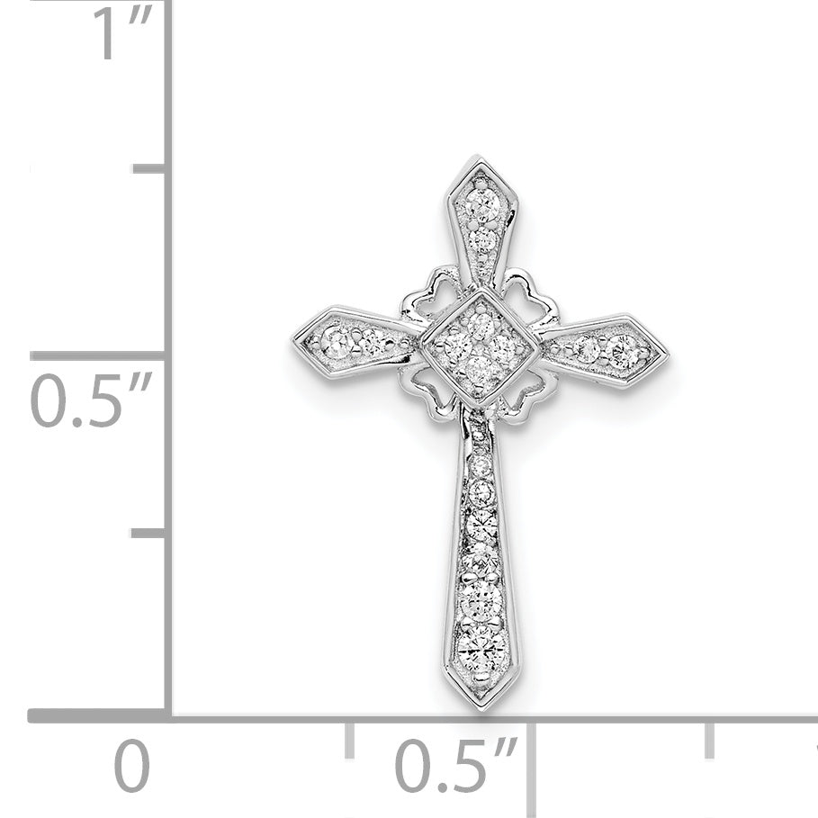 Sterling Silver Rhodium-plated CZ Cross Chain Slide