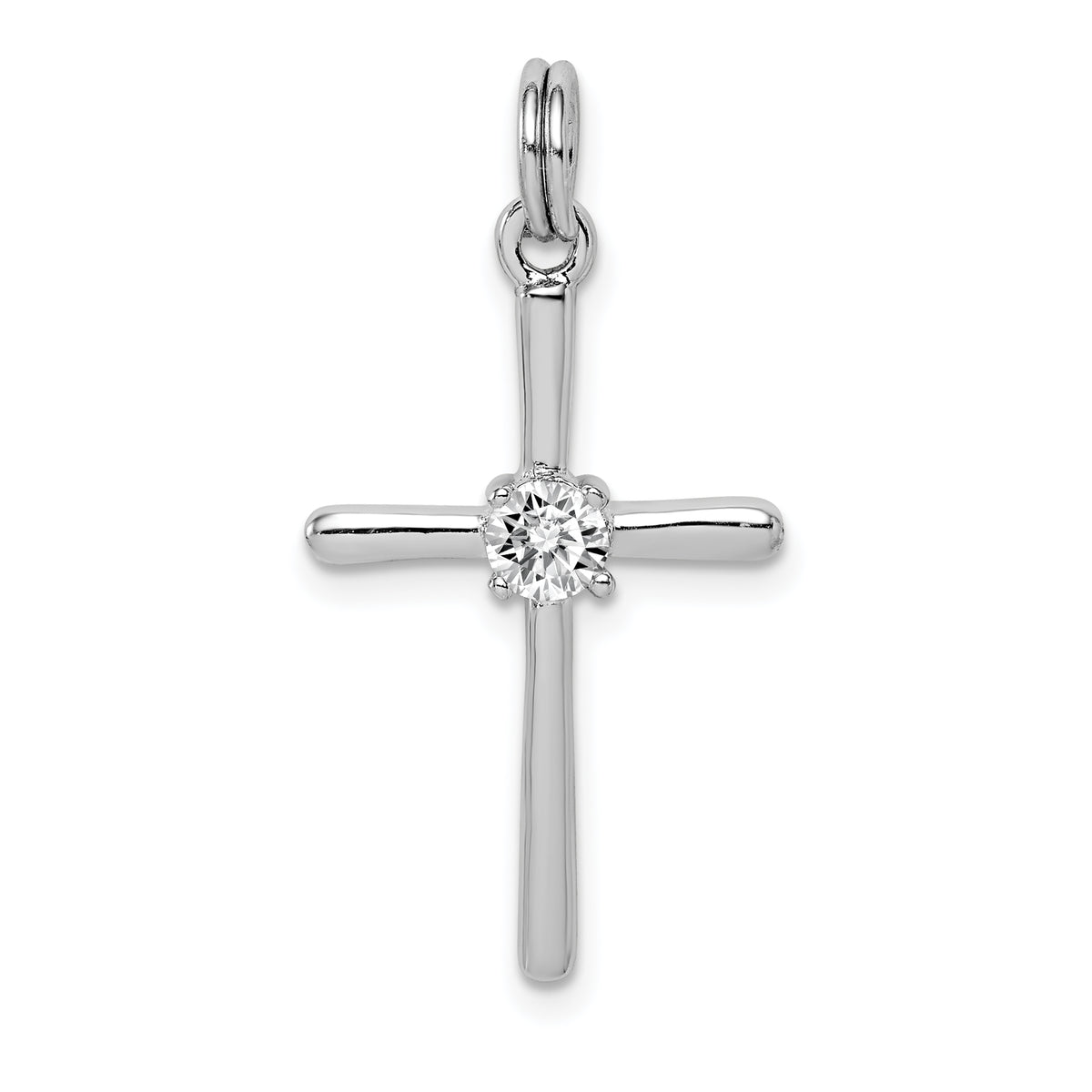 Sterling Silver Rhodium-plated CZ Cross Pendant