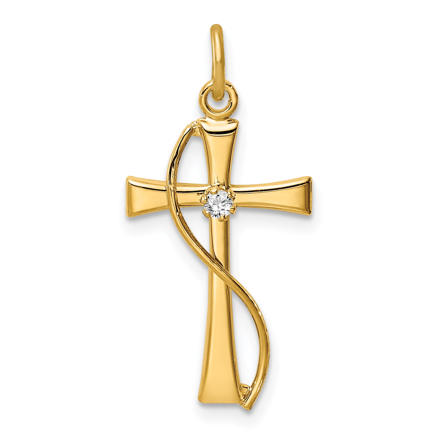 Sterling Silver Gold Tone & CZ Cross Pendant