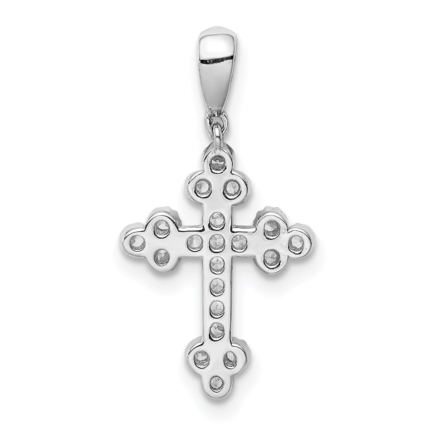 Sterling Silver Rhodium-plated Polished CZ Budded Cross Pendant