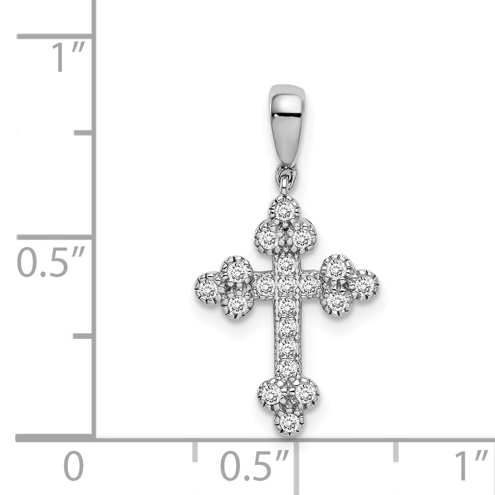 Sterling Silver Rhodium-plated Polished CZ Budded Cross Pendant